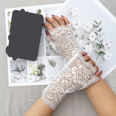 38 Stijlen Hol Kant Bloem Visnet Vingerloze Handschoenen Elegant Zonbescherming Dames Mesh Dans Bruiloft Wanten Handdecoratie One Size gray