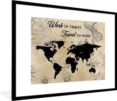 Poster in lijst - Fotolijst 80x60 cm - Posters - Wereldkaart - Retro - Boot - Quote - Posterlijst zwart - Decoratie - Wanddecoratie woonkamer - Muurdecoratie slaapkamer