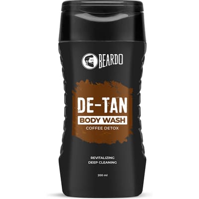 Beardo De-Tan Body Wash voor Mannen, 200 ml | Zonnebrand Verwijderende en Cafeïne Body Wash | Onttannen Met Koffie & Aloë Extracten | Voor Lichaam & Gezicht | Verfrissende Geur black