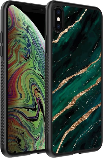 Smartphonica Telefoonhoesje voor iPhone Xs Max met marmer opdruk - TPU backcover case marble design - Groen Goud geschikt voor iPhone Xs Max