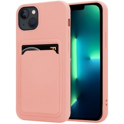 ShieldCase telefoonhoesje geschikt voor Apple iPhone 13 Pro Max siliconen hoesje met pasjeshouder - roze - Siliconen hoesje - Shockproof case hoesje pashouder - Backcover case pasjeshouder