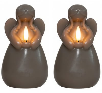 Anna's Collection LED kaars engel - 2x - taupe - 14 x 8 cm - met timer - op batterijen - kerst - kerstkaarsen