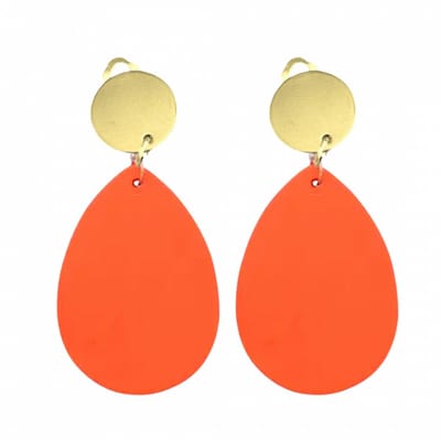 Clip oorbellen- oranje- hout -goudkleurig-geen gaatje- Charme Bijoux