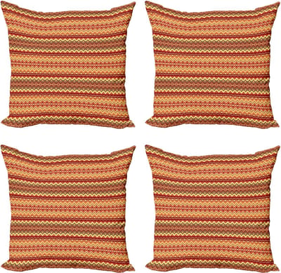 ABAKUHAUS Abstract Sierkussenhoes 4 Pack, Azteekse Volksornament, Modern Accent Dubbelzijdig Digitaal Print, 40 x 40 cm, Oranje en Geel