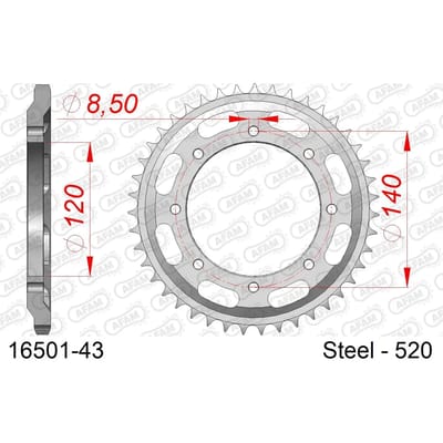 Stalen tandwiel Afam 520 43 dents
