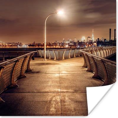 Poster Stad - Lantaarnpaal - Nacht - 100x100 cm XXL