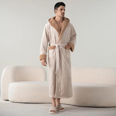 Herfst en Winter Badjas Grote Maat Badjas Dubbel Garen Jacquard Met Capuchon Pyjama voor Mannen en Vrouwen Verdikte Badjas XL gray