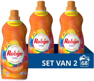 2 x Robijn - Klein & Krachtig Color - Wasmiddel - 34 Wasbeurten - 1,19 L - Wasmiddel - Kleurwas - Biologisch Afbreekbaar - Wasverzachter - Wasformule