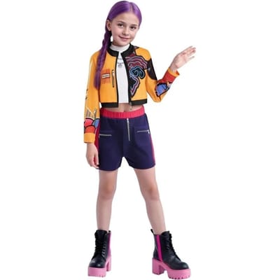 Halloween Enfants Zoey Mira Rumi Costume Cosplay Carnaval, Chasseurs K-Pop Groupe de Filles Idole Jeu de Rôle Tenue Déguisement Costume 130&Other blue