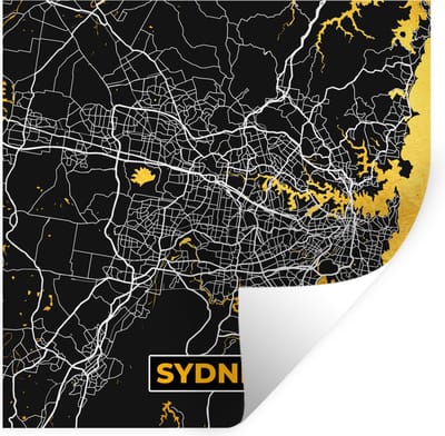 Muurstickers - Sticker Folie - Sydney - Goud - Plattegrond - Stadskaart - Kaart - 100x100 cm - Plakfolie - Muurstickers Kinderkamer - Zelfklevend Behang XXL - Zelfklevend behangpapier - Stickerfolie