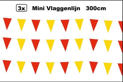 3x Mini vlaggenlijn rood/geel 3 meter - Verjaardag thema feest festival vlaglijn fun vlaglijn