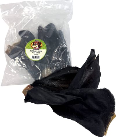 Buffalo Oren Met Haar - PETSNACK Kauwsnack Honden - 4 Stuks, Grote Oren, Aanvullende Diervoeding