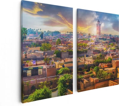 Artaza Canvas Schilderij Tweeluik Medina van Marrakesh in Marokko - 80x60 - Foto Op Canvas - Canvas Print