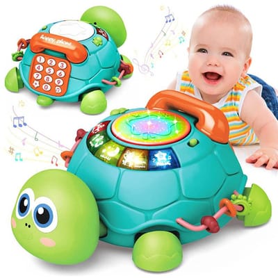 Jouets pour bébé de 6 à 18 mois - Jouet musical en forme de tortue rampante - Son et lumière - Pour fille et garçon - Jouets éducatifs pour l'apprentissage précoce - Cadeaux pour nourrissons et tout-petits