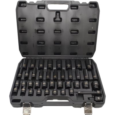 AWTOOLS Black Line - Slagdopset - 1/2" - Kort en Lang - 40 Stuks