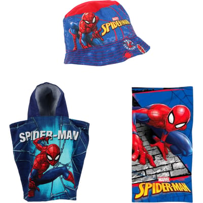Spiderman strandset; strandlaken, poncho en vissershoedje