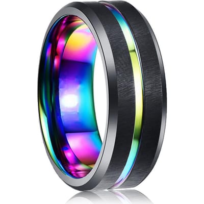 Eenvoudige 8MM Mannen Goudkleur Roestvrij Staal Ringen Zwarte Koolstofvezel Mat Afwerking Verlovingsring Voor Mannen Trouwring Sieraden 9