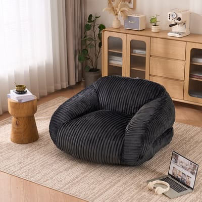 Zitzak voor volwassenen - Donkergrijze loungestoel - Ribfluweel - Met rugleuning - Voor woonkamer en slaapkamer - 116x110x61 cm