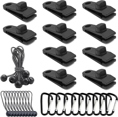 Set van 30 Heavy-Duty Outdoor Camping Clips - Waterdichte Stoffenklemmen met Snelsluitingen en Karabiners voor Kamperen en Wandelen