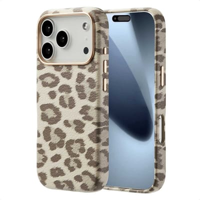 Selencia Hoesje - Geschikt voor Apple iPhone 18 Pro / 17 Pro - Sabi Backcover panterprint geschikt voor MagSafe - Soft Ivory