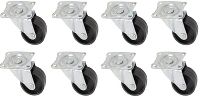 Benson Zwenkwieltjes - 8x stuks - zwart - 40 mm - met montageplaat - transportwieltjes