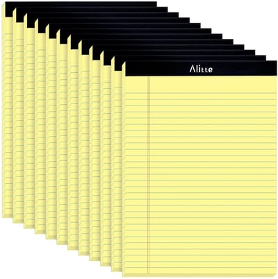 Geel Juridisch Notitieblok A4 Breed Gelinieerd - Pak van 12 - 8,5 x 11 - Geperforeerd & Dik Papier