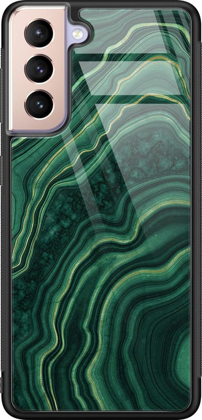 Hoesje geschikt voor Samsung Galaxy S21 - Groen agate - Luxe Glazen Hardcase - Print / Illustratie - Groen