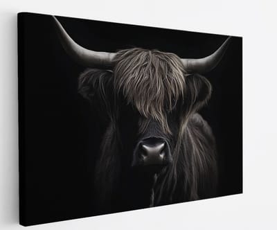 Saammp Canvas Schilderij - Schotse hooglander koe - Portret - natuur - 45x30 - Foto op canvas - Wanddecoratie - Muurdecoratie Woonkamer - Slaapkamer decoratie - Canvas Print