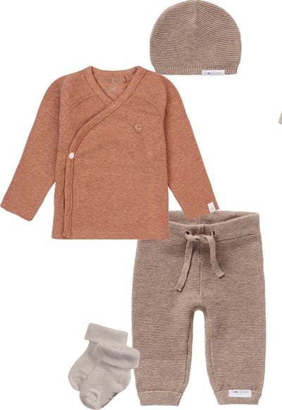 Noppies - Kledingset - 4 delig - Broek Grover Knit Taupe - Shirt Nanyuki Café au lait - Muts Rosita - 1 paar sokjes taupe - Maat 62