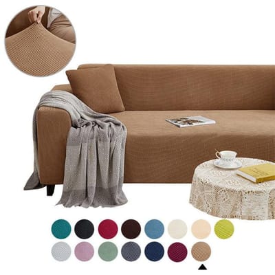 Housse de canapé de salon, couleur unie, élastique, coussin de canapé, polaire épaisse, housse de protection pour meubles généraux, quatre saisons Pillowcase45x45cm café clair