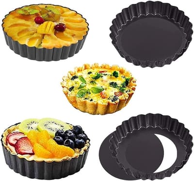 Set van 4 Verwijderbare Ronde Taartvormen van Koolstofstaal voor Quiches en Taarten - 12 cm, Ideaal voor Bakken en Bakprojecten