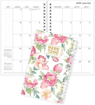 Zakplanner met spoel - Agenda Planner - Afspraken plannen - Roze bloemhoes - 16.51 x 10.49 cm - Roze