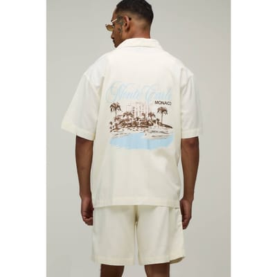 Monte Carlo Oversized Shirt & Short Set Met Rugprint | Ecru | Size XS