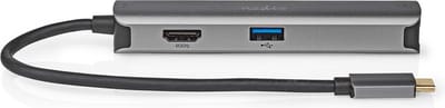 Nedis USB Multi-Port Adapter - 5-in-1 - USB 3.2 Gen 1 - USB-C Male - HDMI Output / RJ45 Female / 3x USB-A Female - 5 Gbps - 0.20 m - Rond - Verguld - PVC - Antraciet - Doos