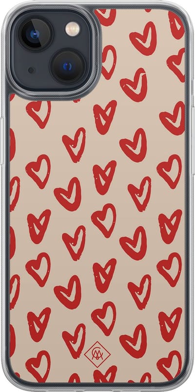 Casimoda® hoesje - Geschikt voor iPhone 13 Mini - Sweet Hearts - 2-in-1 case - Schokbestendig - Natuur - Verhoogde randen - Blauw, Transparant