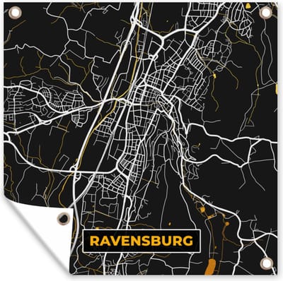 Tuin poster Black and Gold – Stadskaart – Ravensburg – Duitsland – Plattegrond – Kaart - 200x200 cm - Tuindoek