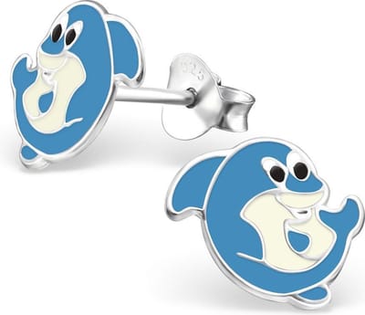 Princess Oorbellen Albino - 925 Zilver E-Coating - Dolfijn - 9x10mm