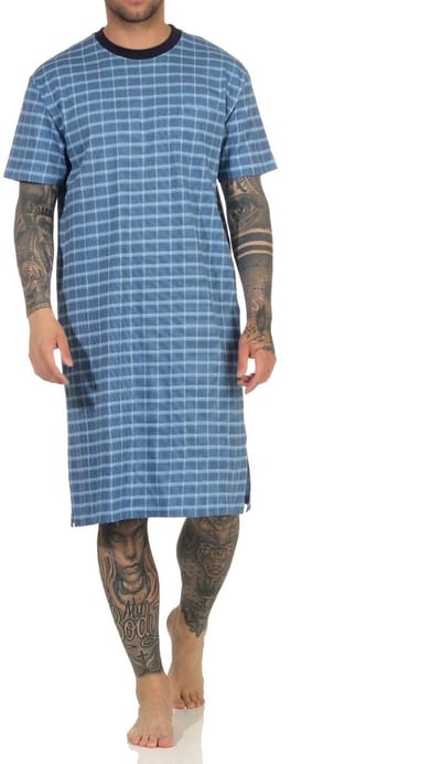 Herennachthemd met korte mouwen in elegante geruite look - nachtjapon ook in oversized