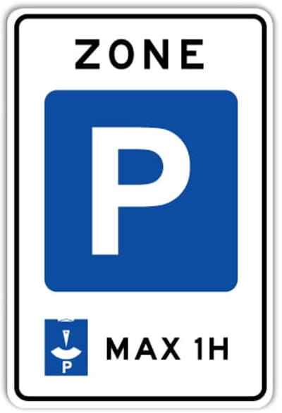 Bord Parkeerschijf Zone 1 uur - Weerbestendig Aluminium - 30x45 cm - Bevestiging: Zonder bevestiging (alleen het bord)