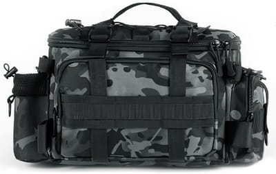 COOAU - Opbergtas voor hengelsport - Grote capaciteit, lichtgewicht, waterdicht - Hengeltas - Vistraagsporttas - Met gevoerde schouderriem en handgrepen - Multifunctionele tas - Grijze camouflage