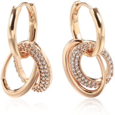 Nieuwe Trendy Rose Goud Oorbellen met Ring voor Vrouwen Natuurlijke Zirconia Geometrisch Hanger Vintage Bruid Bruiloft Dagelijkse Sieraden beige