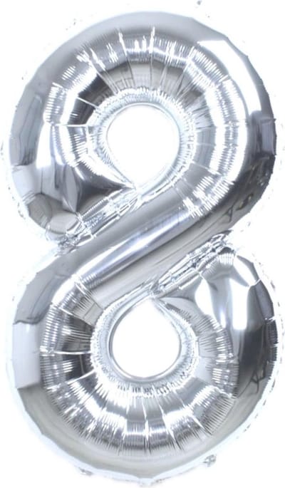 Folie Ballon Cijfer 8 Jaar Zilver 86Cm Verjaardag Folieballon Met Rietje