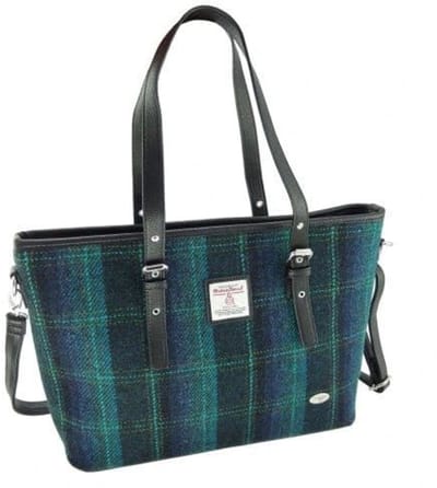 Schoudertas Spey Tote bag Blauw met Turquiose - Groot - Ritssluiting - Harris Tweed - Glen Appin of Scotland