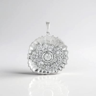 Cavill - Zilveren Hanger 925 Sterling Zilver Geplatineerd - Cambodjaanse Zirkoon 2,195 ct - Elegante Golvende Design - Luxe Sieraad