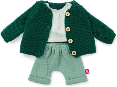 ML Poppen: KLEDIJ SET groen voor jongen 38cm, 3-delig, vest, t-shirt en broek,  met kleerhanger, 3+