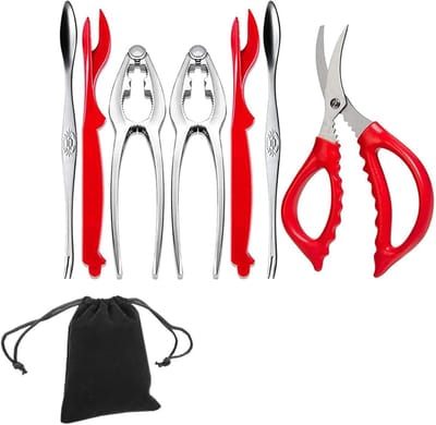 Complete 7-delige Set voor Zeevruchten Gereedschap met Opbergtas, Inclusief Kreeftkraker, Schelpvork en Krabschaar voor Professionele Keukens en Buitenactiviteiten