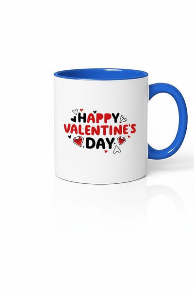 Valentijn Mok "Happy Valentine's Day" - Romantisch Cadeau met Blauw Oor en Binnenkant