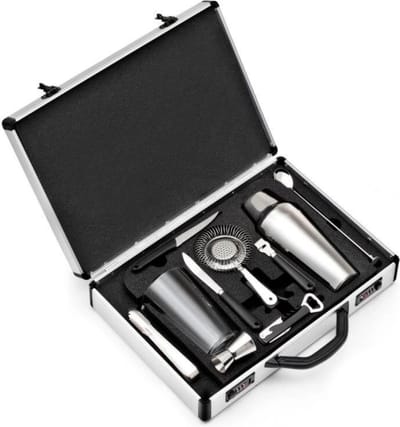 Déglon Grote aluminium cocktailkoffer – robuust en lichtgewicht – 10-delige set – voorgevormd schuim – 47x34,5x11 cm