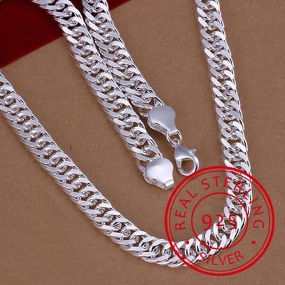 Colliers en argent pur 925 pour hommes, chaîne de 10 mm, collier ras du cou de 20 pouces, accessoires de bijoux pour hommes, cadeaux, bijoux 50cm gray