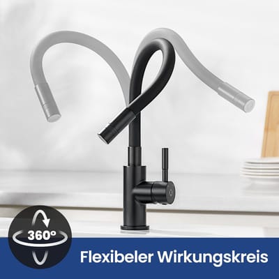 CECIPA max 360° Flexible Keuken kraan Zwart - Keukenkraan met flexibele uitloop - 2 Waterafvoermodi - Mengkraan -Flexibele Slang - Zwart